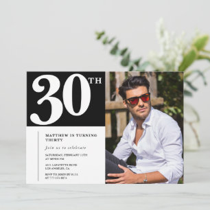 Convites de Aniversário de 30 anos Preto e Branco