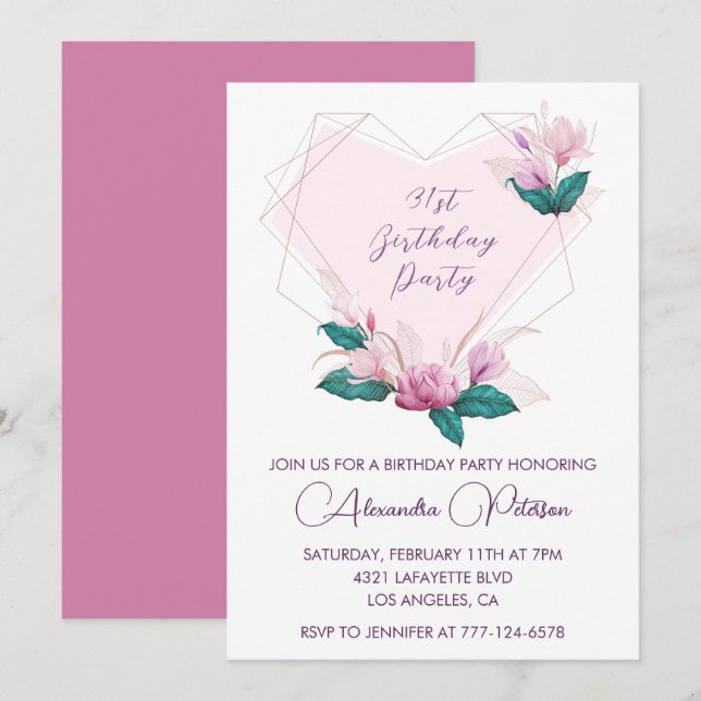 Convites de aniversário de 31 anos elegantes Flora (Frente/Verso)