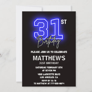 convites de aniversário de 31 anos Neon Preto Home