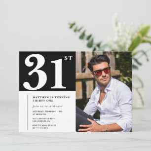 Convites de aniversário de 31 anos Preto e Branco