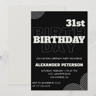 Convites de aniversário de 31 anos preto para home
