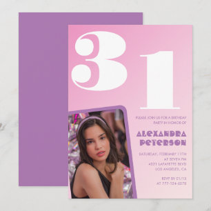 Convites de aniversário de 31 anos rosa Foto retrô