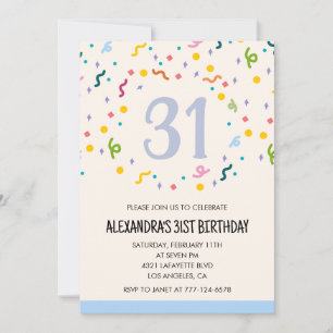 Convites de aniversário de 31 anos simples Confett