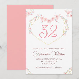 convites de aniversário de 32 anos Boho Floral Ros