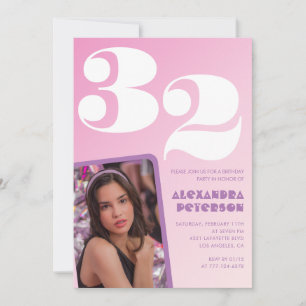 Convites de aniversário de 32 anos rosa Foto retrô