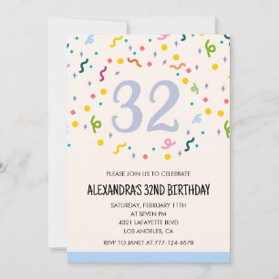 Convites de aniversário de 32 anos simples Confett