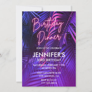 convites de aniversário de 33 anos Pink Neon Tropi