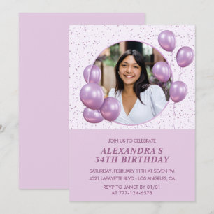 Convites de aniversário de 34 anos Balões Roxo