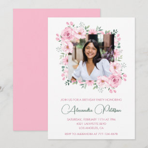 Convites de aniversário de 34 anos com foto floral
