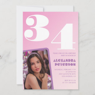 Convites de aniversário de 34 anos rosa Foto retrô