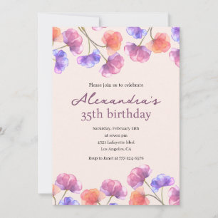 convites de aniversário de 35 anos Boho Floral Chi
