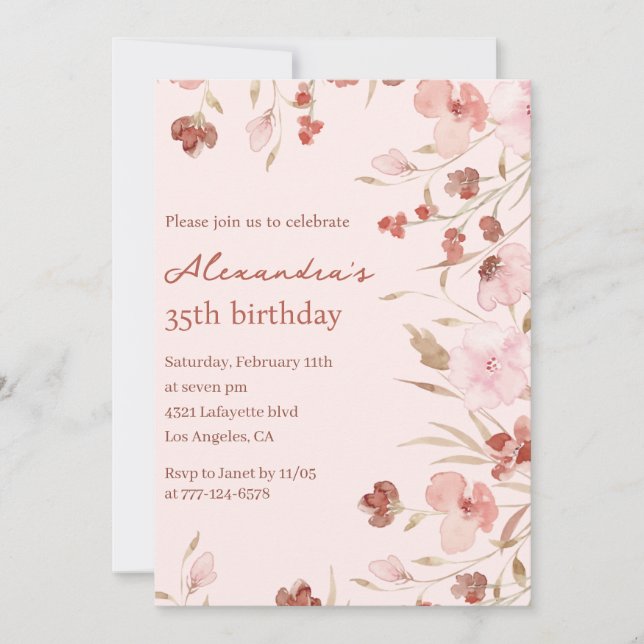 convites de aniversário de 35 anos Boho Floral Chi (Frente)