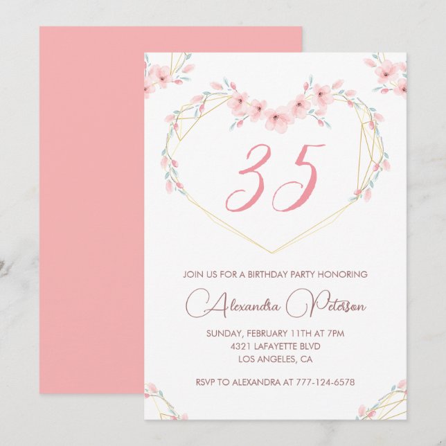 convites de aniversário de 35 anos Boho Floral Ele (Frente/Verso)