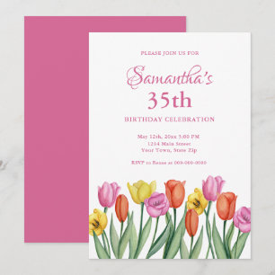 Convites de aniversário de 35 anos com floral em a