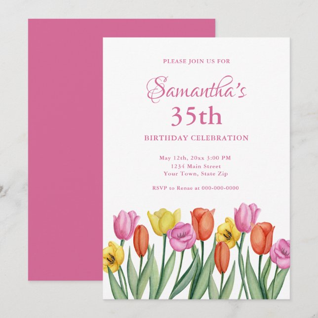 Convites de aniversário de 35 anos com floral em a (Frente/Verso)