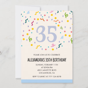 Convites de aniversário de 35 anos modernos Confet