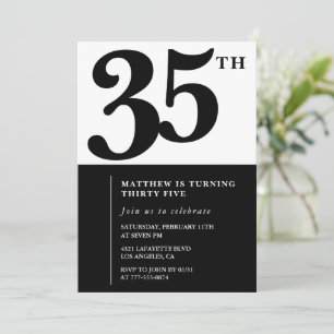 convites de aniversário de 35 anos Preto e Branco 
