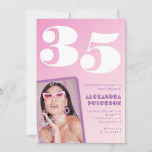 Convites de aniversário de 35 anos rosa Foto Retro