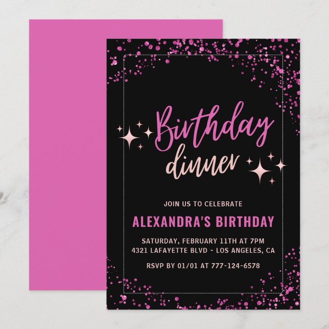 Convites de aniversário de 35 anos rosa Jantar de  (Frente/Verso)