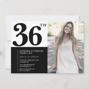 Convites de Aniversário de 36 Anos Foto Preto e Br