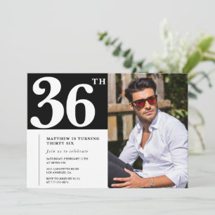 Convites de aniversário de 36 anos Preto e Branco