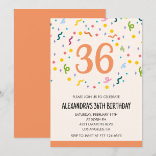 Convites de aniversário de 36 anos Simple Confetti