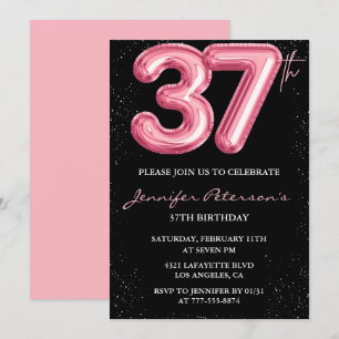 convites de aniversário de 37 anos Black Pink Balã