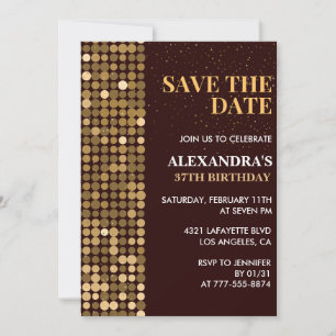 Convites de aniversário de 37 anos Chic Gold Save