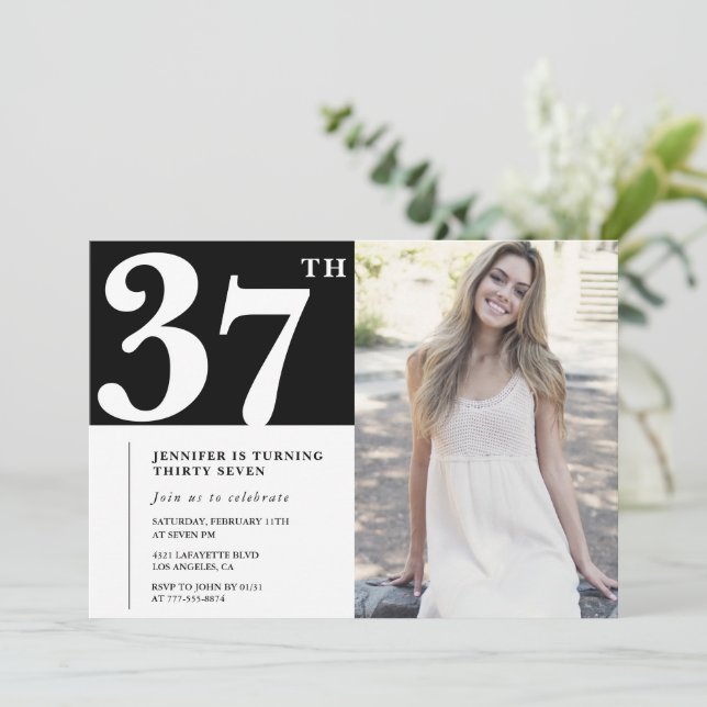 Convites de aniversário de 37 anos com foto Black  (Em pé/Frente)