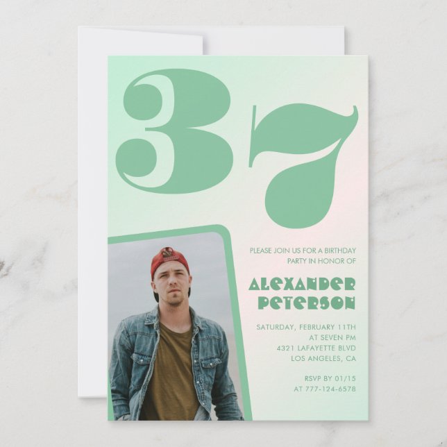 Convites de aniversário de 37 anos gradiente verde (Frente)