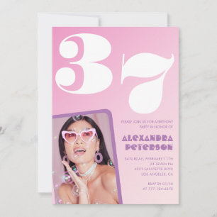 Convites de aniversário de 37 anos rosa Foto retrô