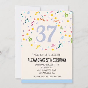Convites de aniversário de 37 anos simples Confett