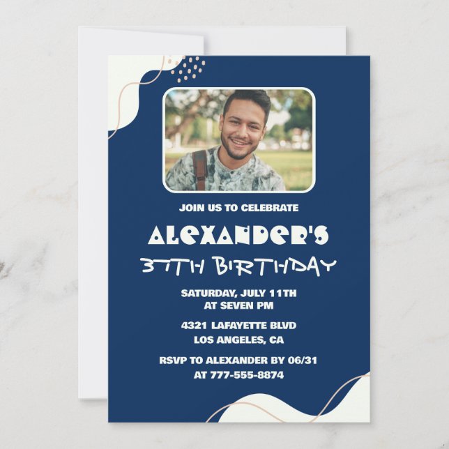 Convites de aniversário de 37 anos simples para ho (Frente)