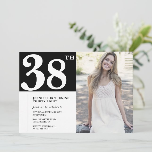 Convites de aniversário de 38 anos com foto Black  (Em pé/Frente)