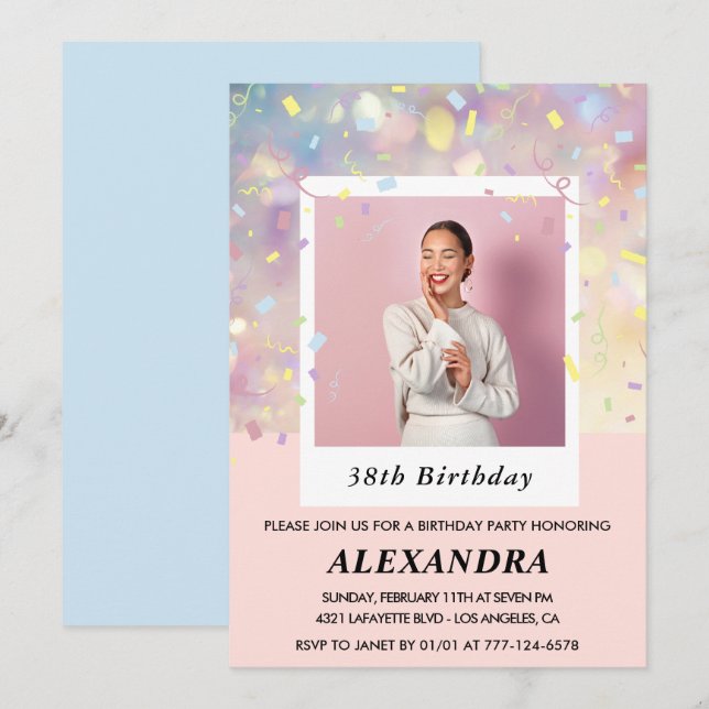 Convites de aniversário de 38 anos com foto de con (Frente/Verso)