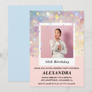 Convites de aniversário de 38 anos com foto de con