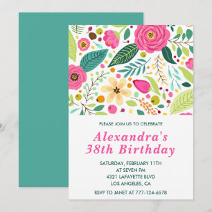 Convites de aniversário de 38 anos Floral Elegante
