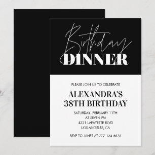Convites de aniversário de 38 anos jantar Preto El