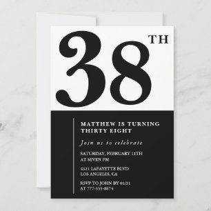convites de aniversário de 38 anos Preto e Branco 