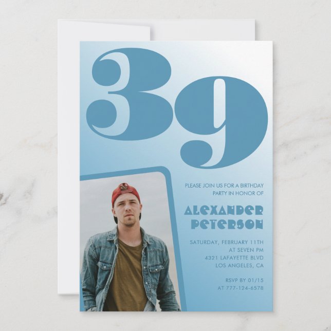 Convites de aniversário de 39 anos com gradiente a (Frente)