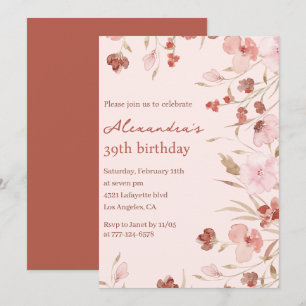 Convites de aniversário de 39 anos Elegantes Flora