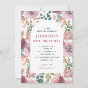 Convites de aniversário de 39 anos Florais Chic Aq