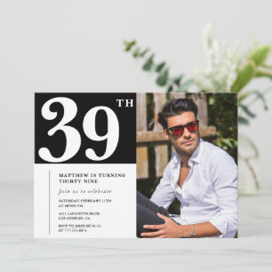 Convites de aniversário de 39 anos Preto e Branco
