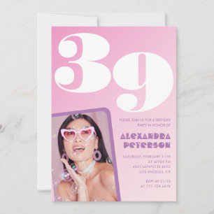 Convites de aniversário de 39 anos rosa Foto retrô