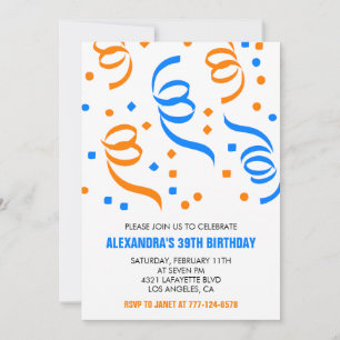 Convites de aniversário de 39 anos simples Confete