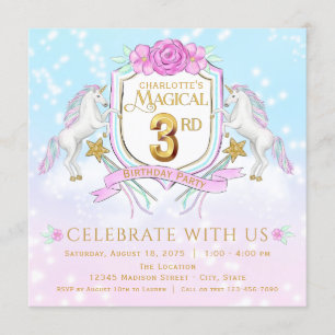 Convites de Aniversário de 3 anos do Unicórnio par