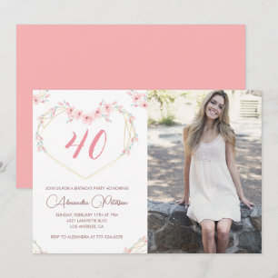 convites de aniversário de 40 anos Boho Floral Fot