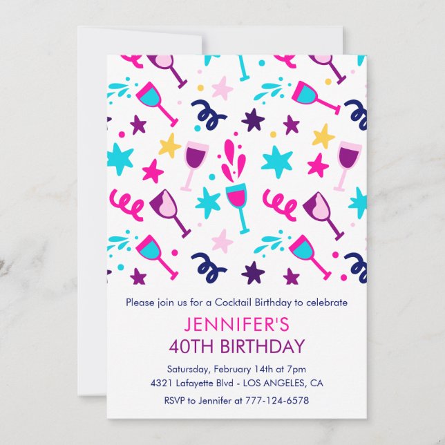convites de aniversário de 40 anos Cocktail Modern (Frente)