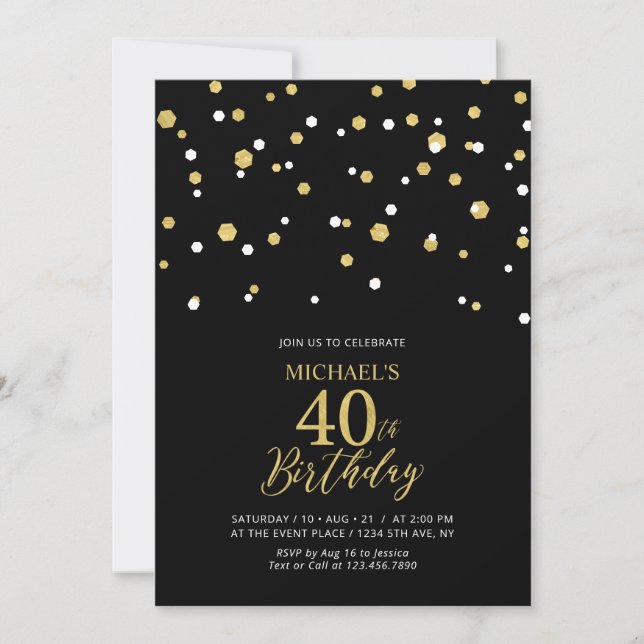 Convites de Aniversário de 40 anos com Confetes de (Frente)