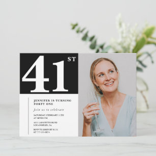 Convites de aniversário de 41 anos com foto preto 